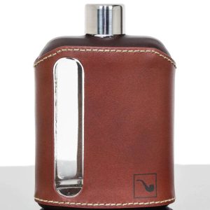 Ragproper Dark Brown Leather Glass Whisky Flask (240ml)
