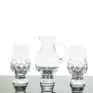 Glencairn Cut Crystal “Hatch” Two Whisky Tasting Glasses With Iona Jug In Presentation Box